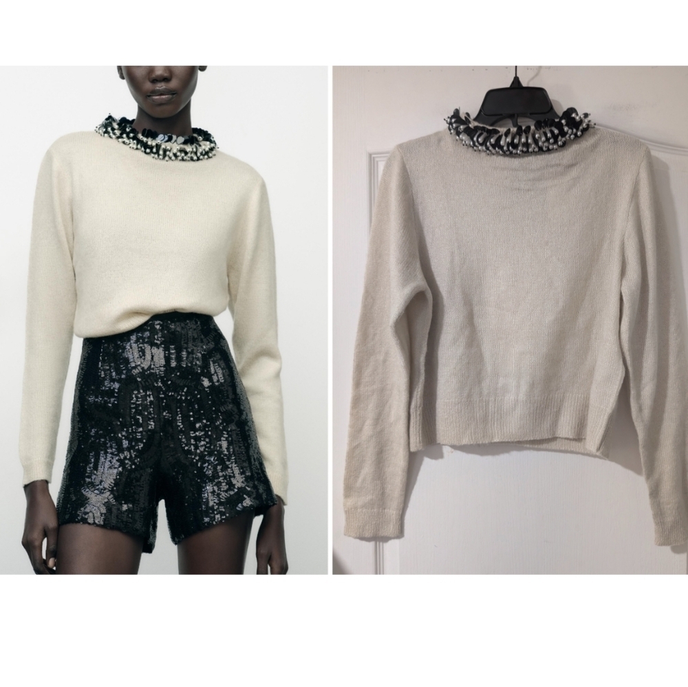 NEW! Zara | Beaded Collar Knit Sweater